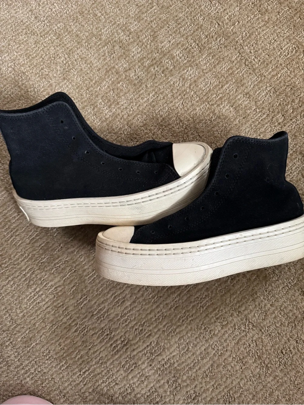 Converse Women's Black Suede Platform Sneakers with Cream Soles